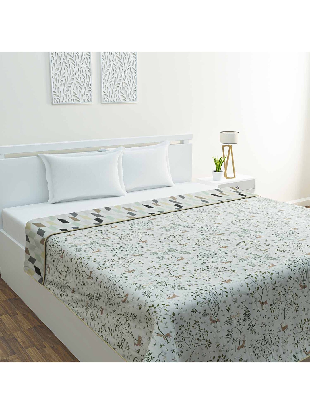

haus & kinder White & Grey Geometric AC Room 300 GSM Double Bed Dohar