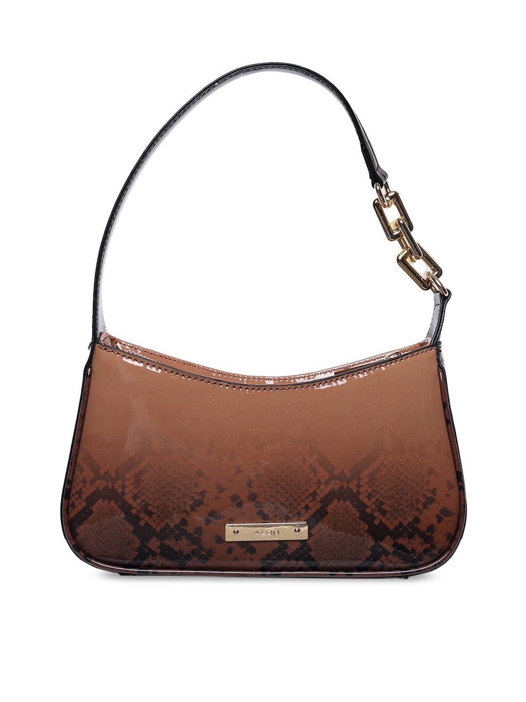 

ALDO Brown Floral PU Structured Handheld Bag with Cut Work