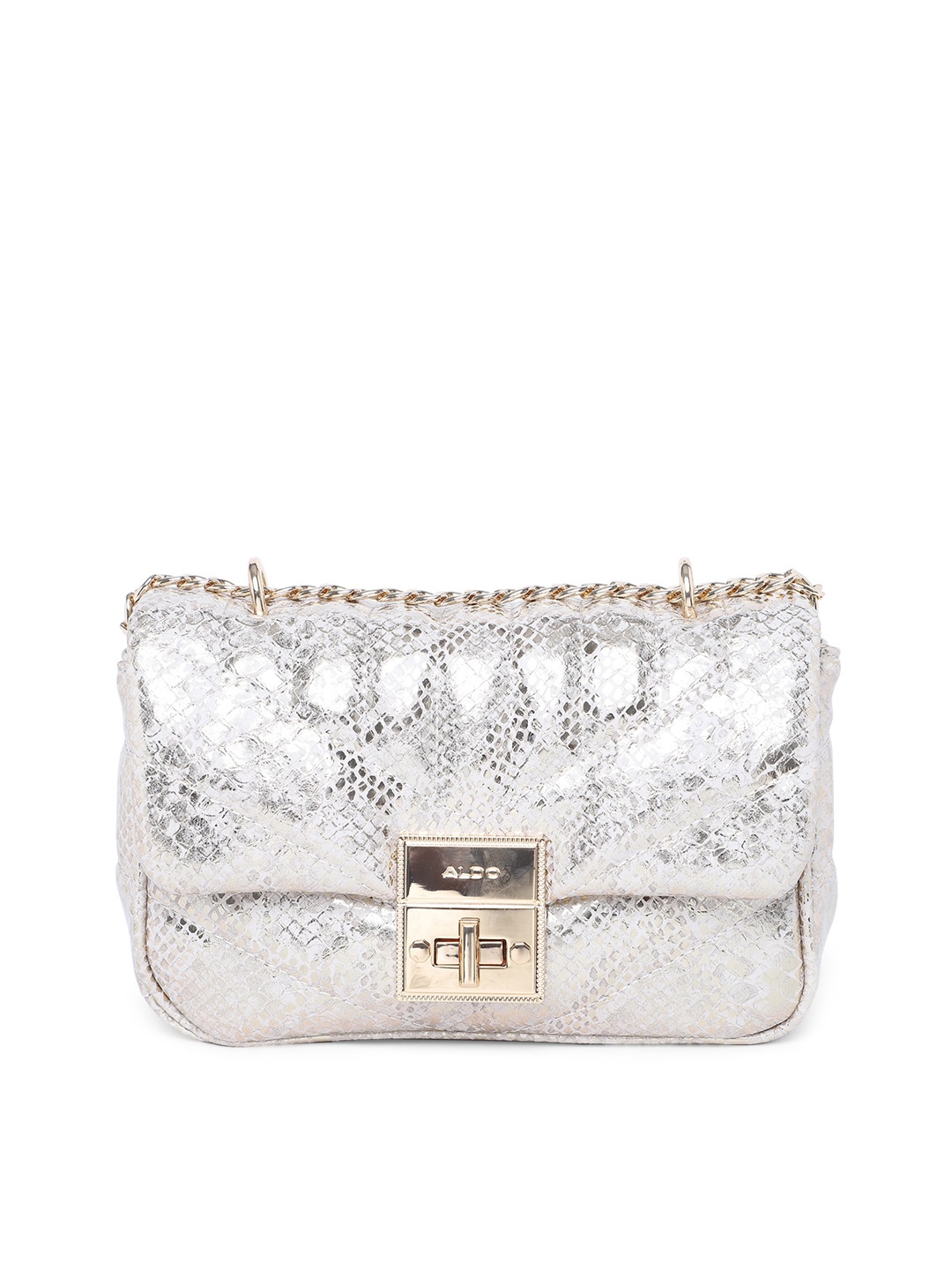 

ALDO Women Gold-Toned PU Structured Sling Bag with Cut Work