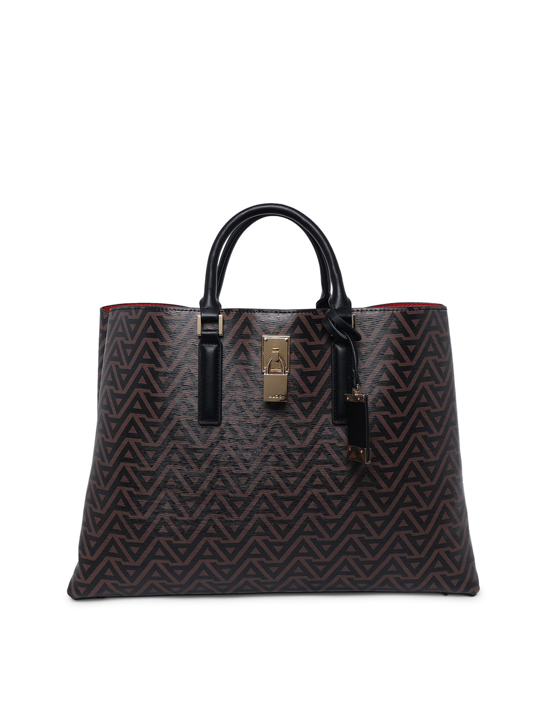 

ALDO Black Geometric PU Oversized Structured Handheld Bag with Quilted