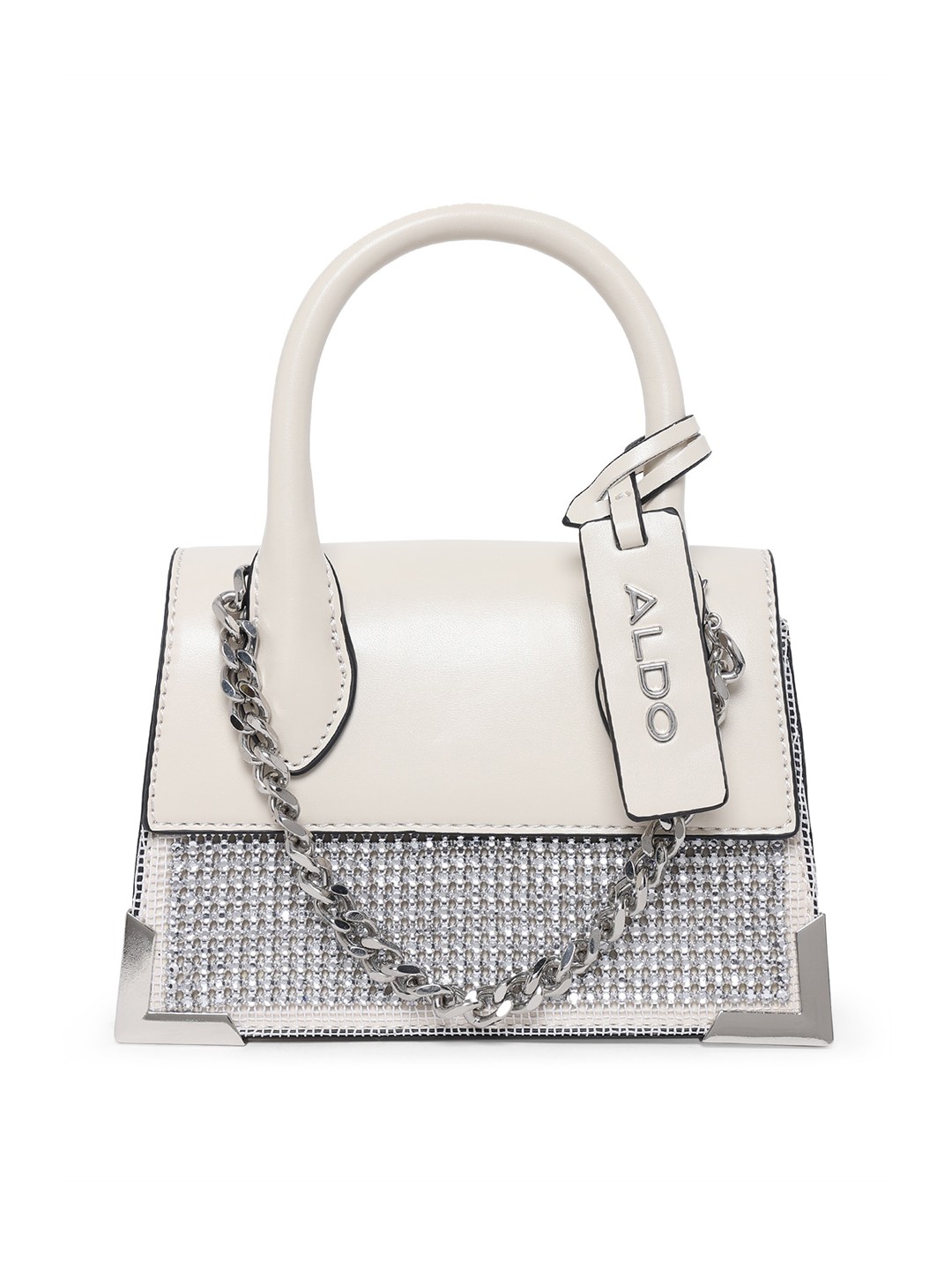 

ALDO Beige Embellished PU Structured Handheld Bag