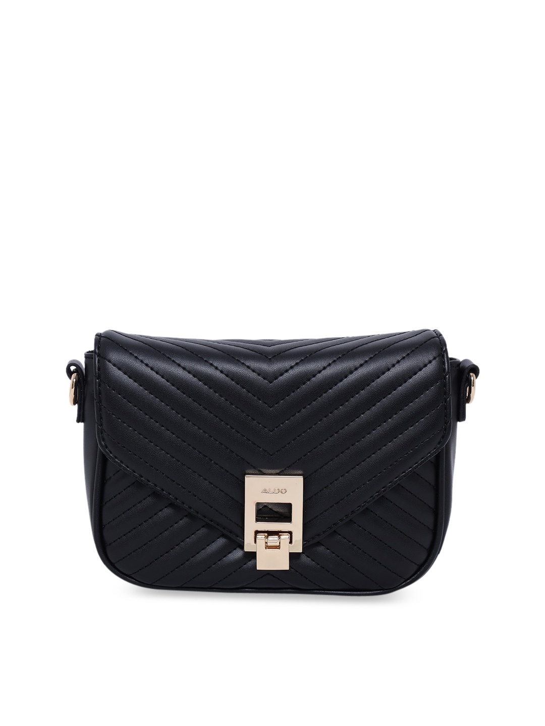 

ALDO Black Textured PU Half Moon Sling Bag with Quilted