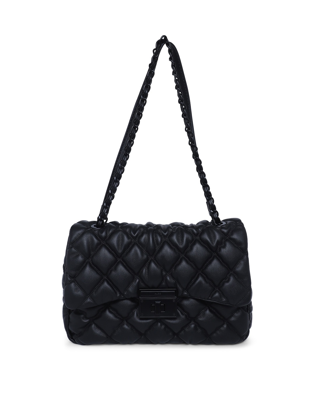 

ALDO Black Textured PU Structured Shoulder Bag with Quilted Detail