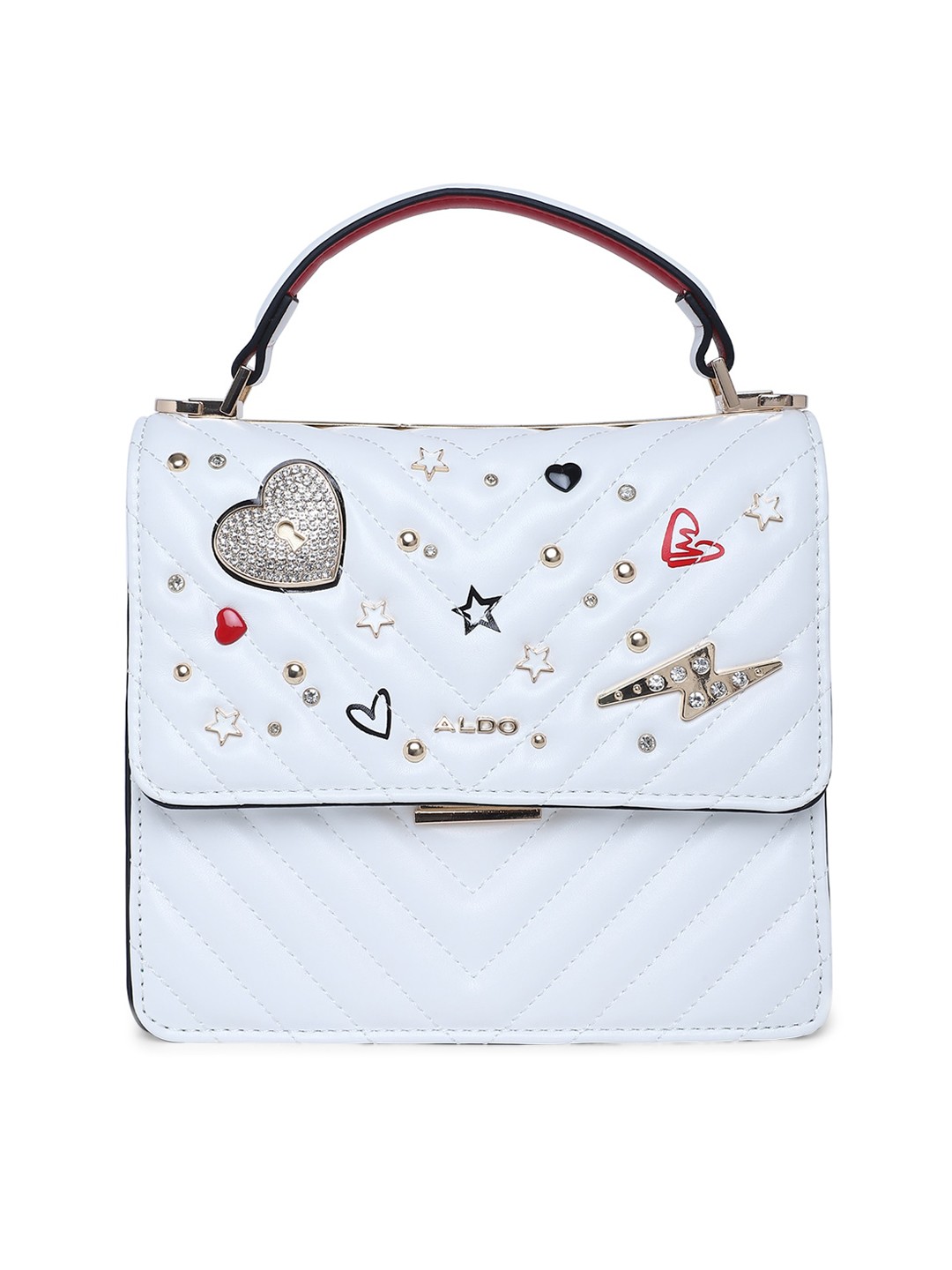 

ALDO White Embellished PU Structured Handheld Bag with Quilted