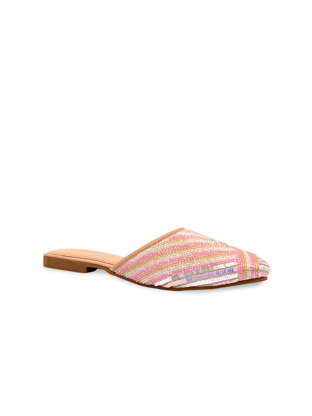 

Eske Women Pink Embellished Leather Ethnic Mojaris Flats