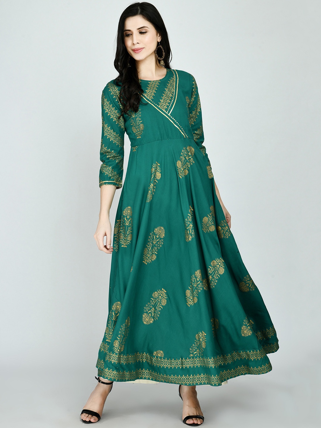 

MAFE Women Green Ethnic Motifs Printed Flared Sleeves Gotta Patti Anarkali Kurta