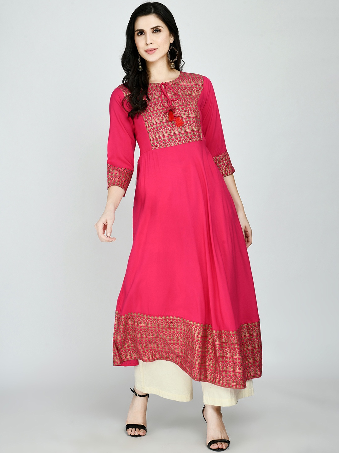 

MAFE Women Pink Ethnic Motifs Yoke Design Thread Work Anarkali Kurta