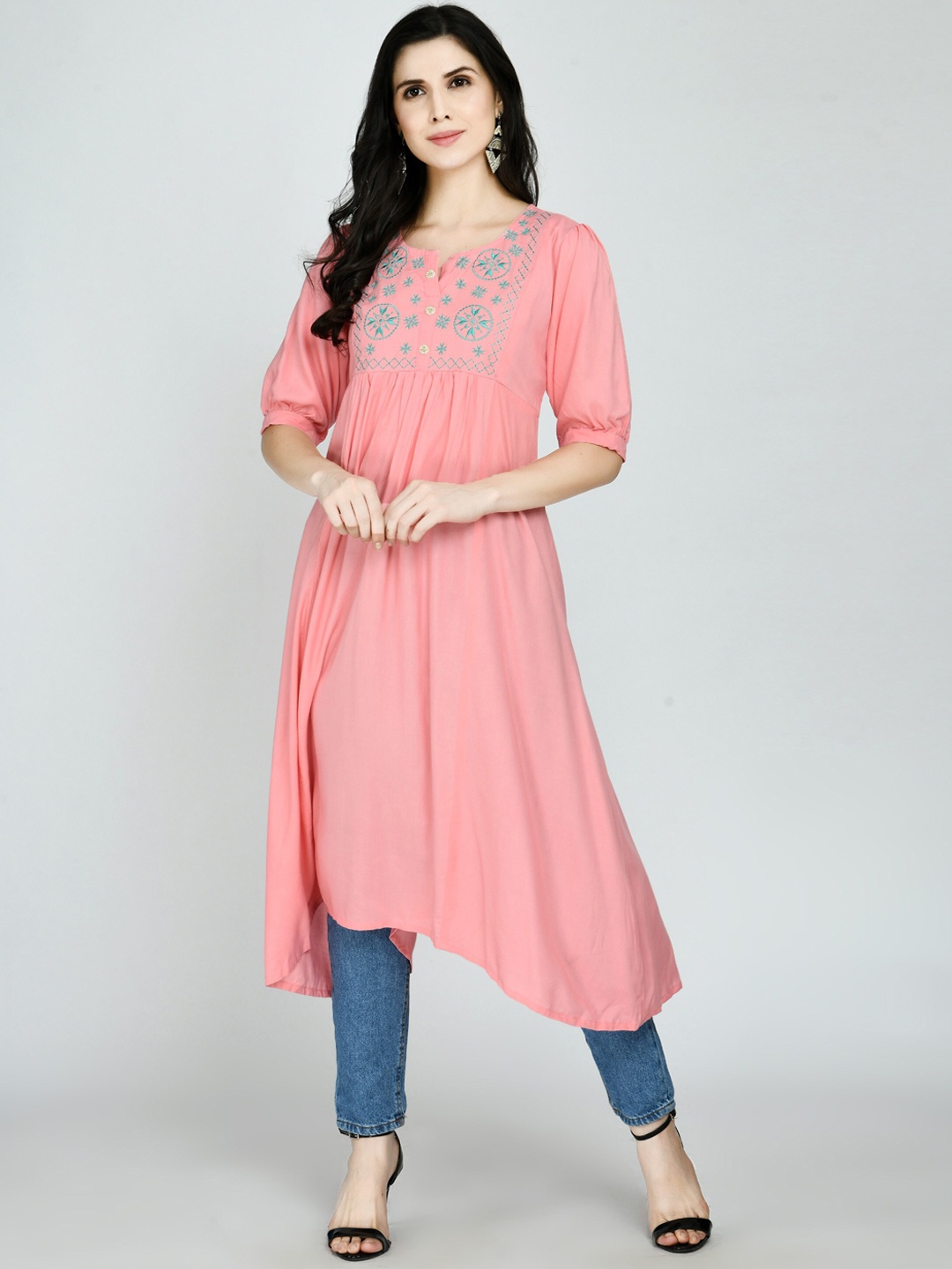 

MAFE Women Pink Thread Work Kurta