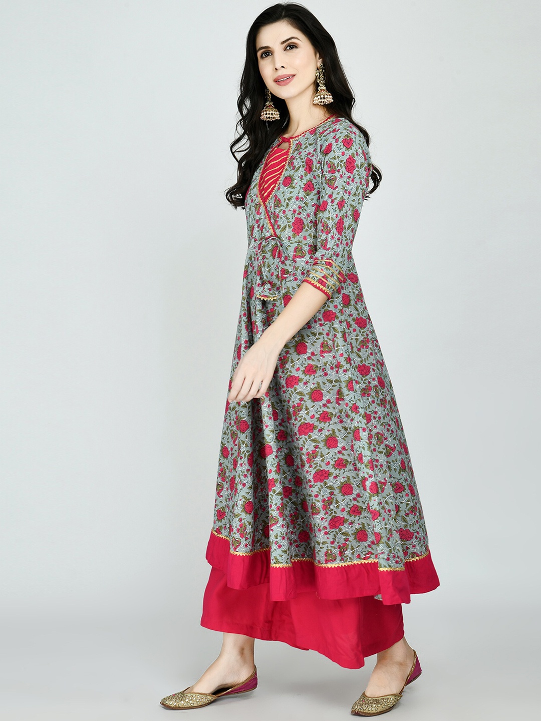 

MAFE Women Blue Floral Printed Anarkali Kurta, Turquoise blue