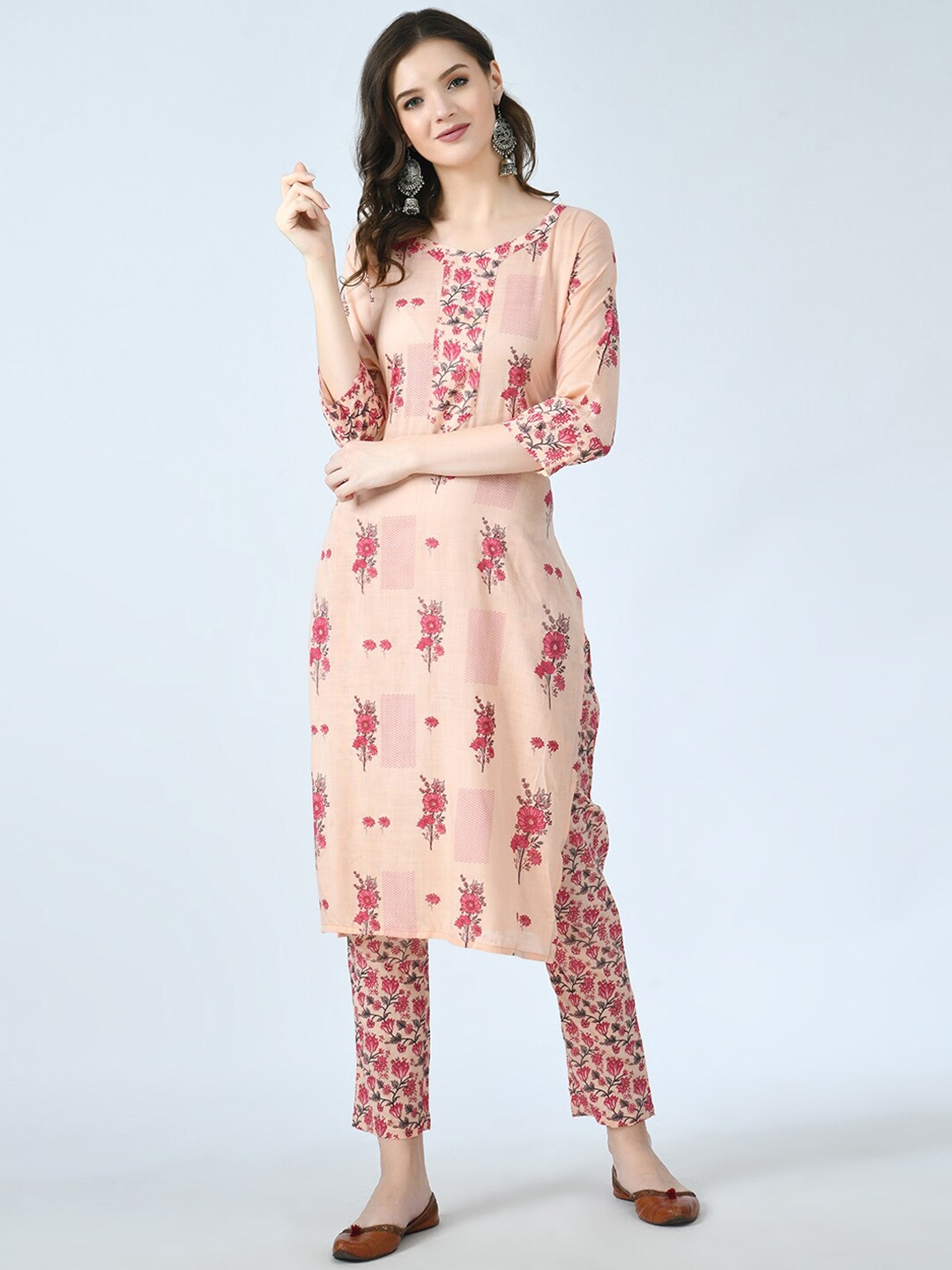 

MAFE Women Peach-Coloured Kurta with Trousers