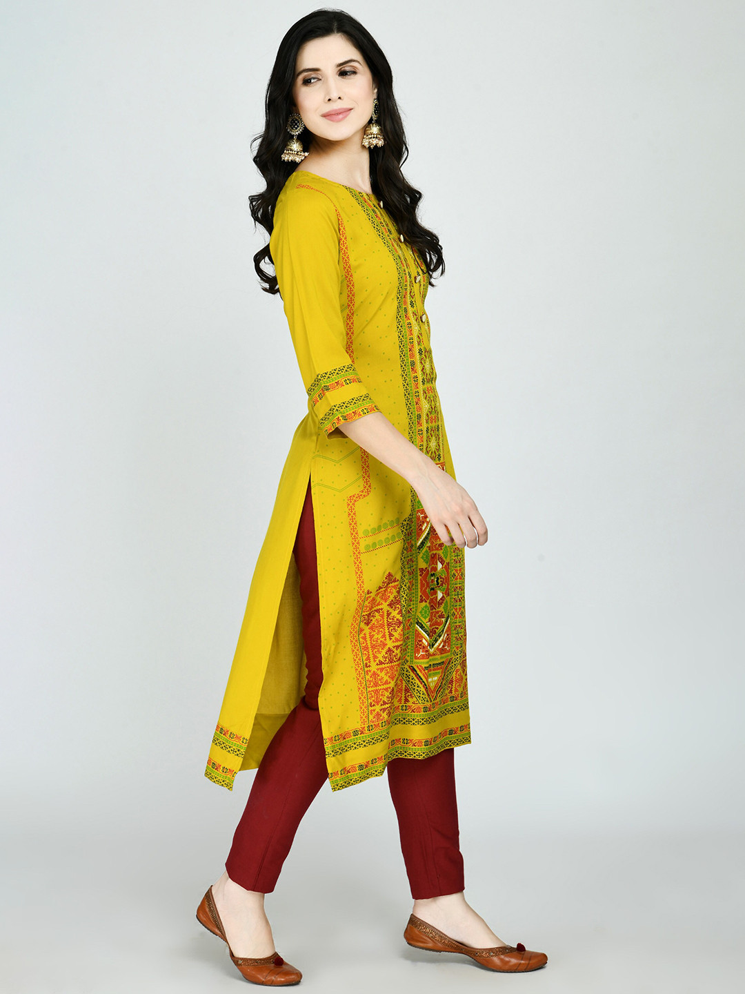 

MAFE Women Mustard Yellow Printed Kurta