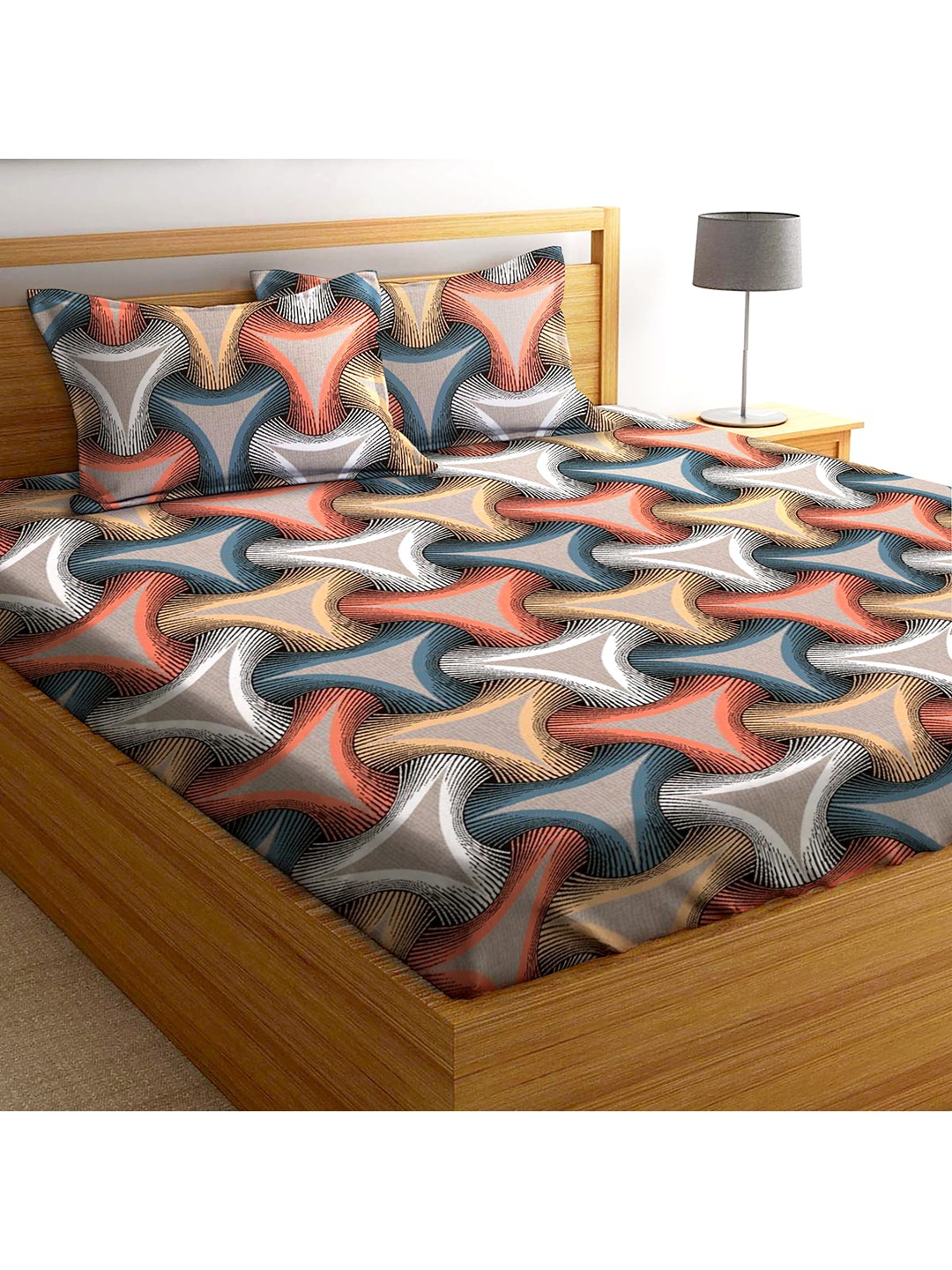 

AEROHAVEN Blue & Grey Geometric 210 TC King Bedsheet with 2 Pillow Covers
