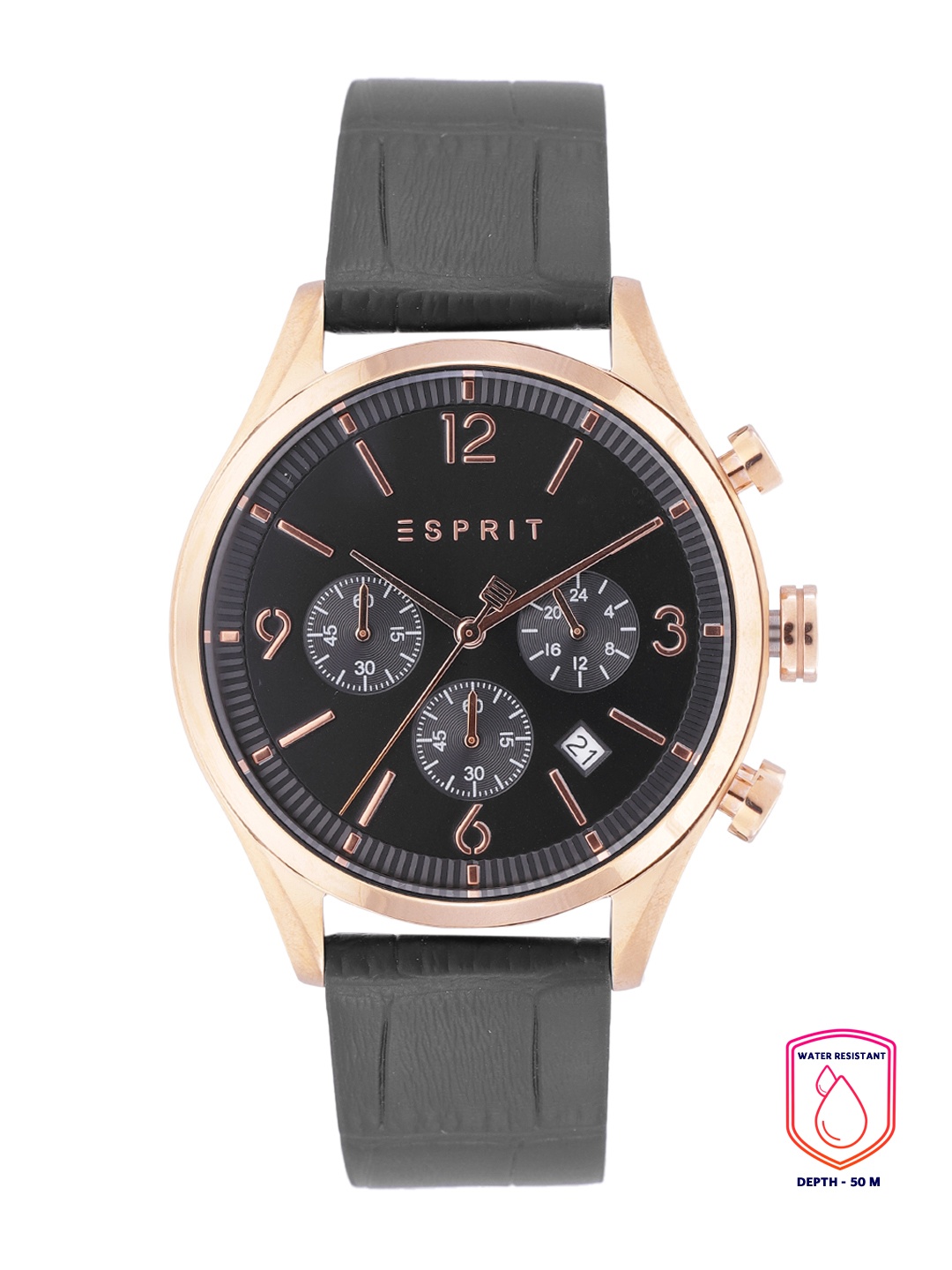

ESPRIT Men Black Dial & Black Leather Straps Chronograph Analogue Watch ES1G210L0045