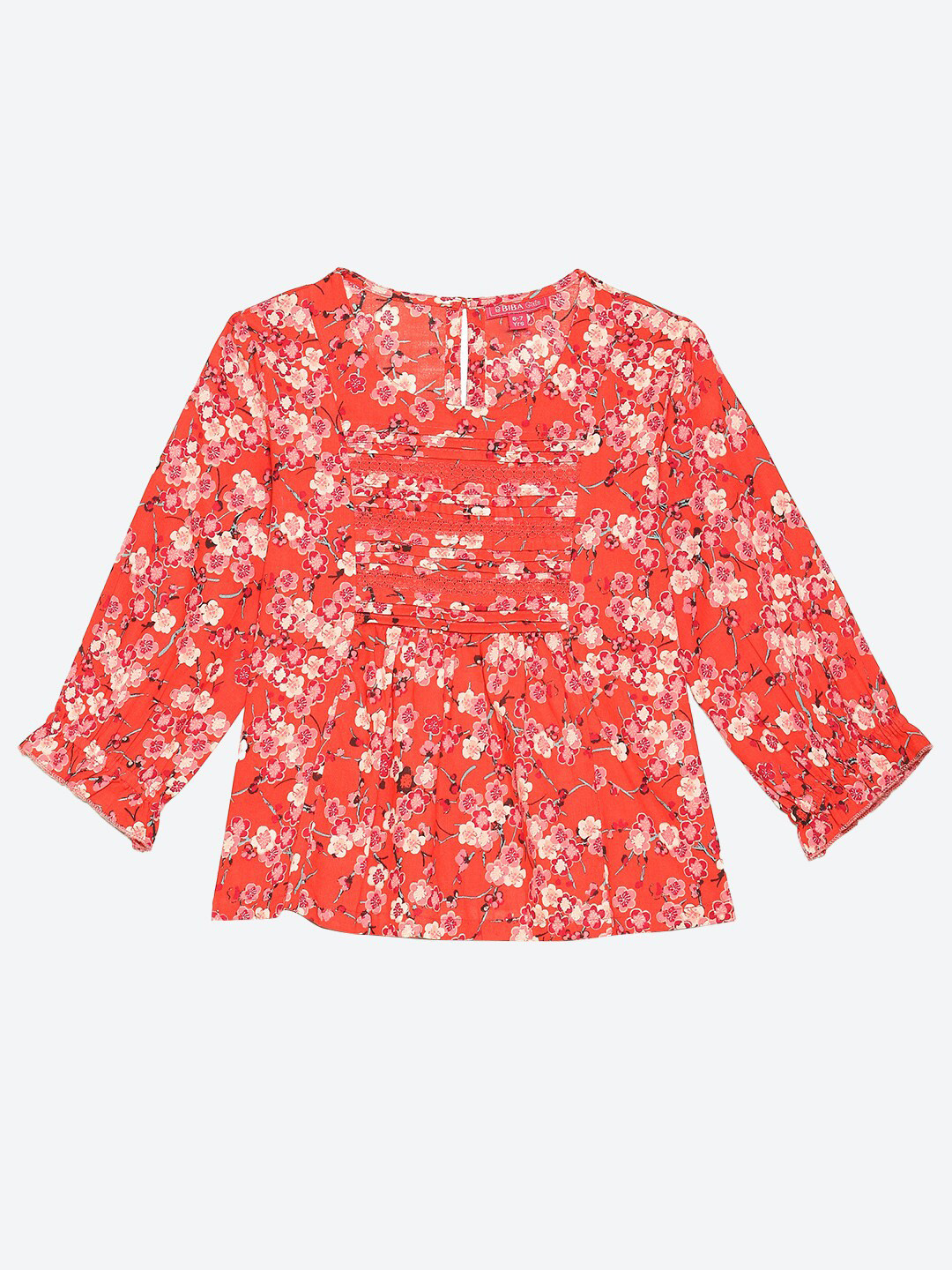 

Biba Red Floral Print Keyhole Neck Top
