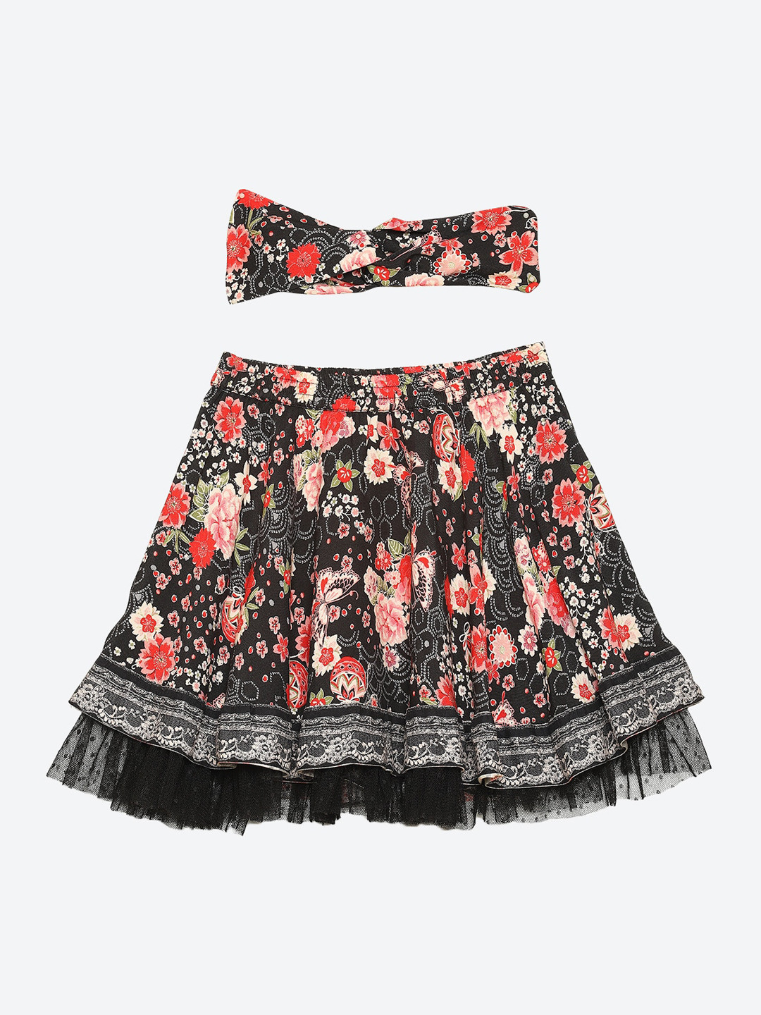 

Biba Girls Black Printed Knee-Length A-Line Skirt With Belt