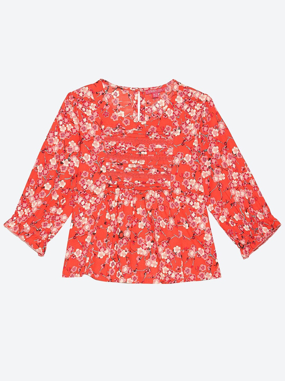 

Biba Red Floral Print Keyhole Neck Top