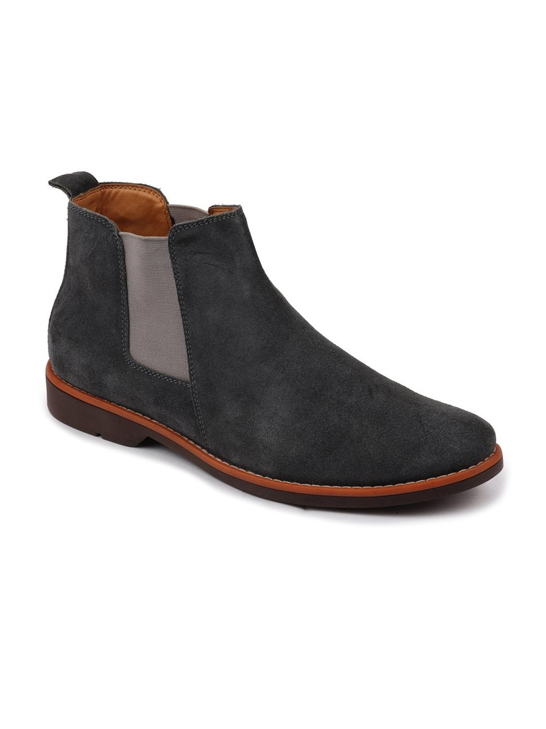 

FAUSTO Men Grey Solid Suede Slip On Flat Boots