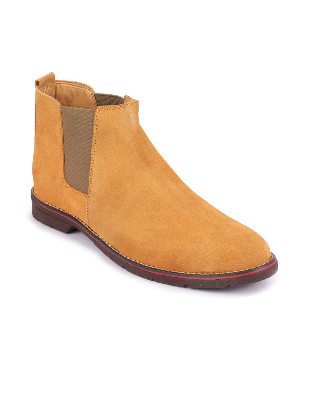 

FAUSTO Men Tan Suede Leather Slip On Chelsea Boots