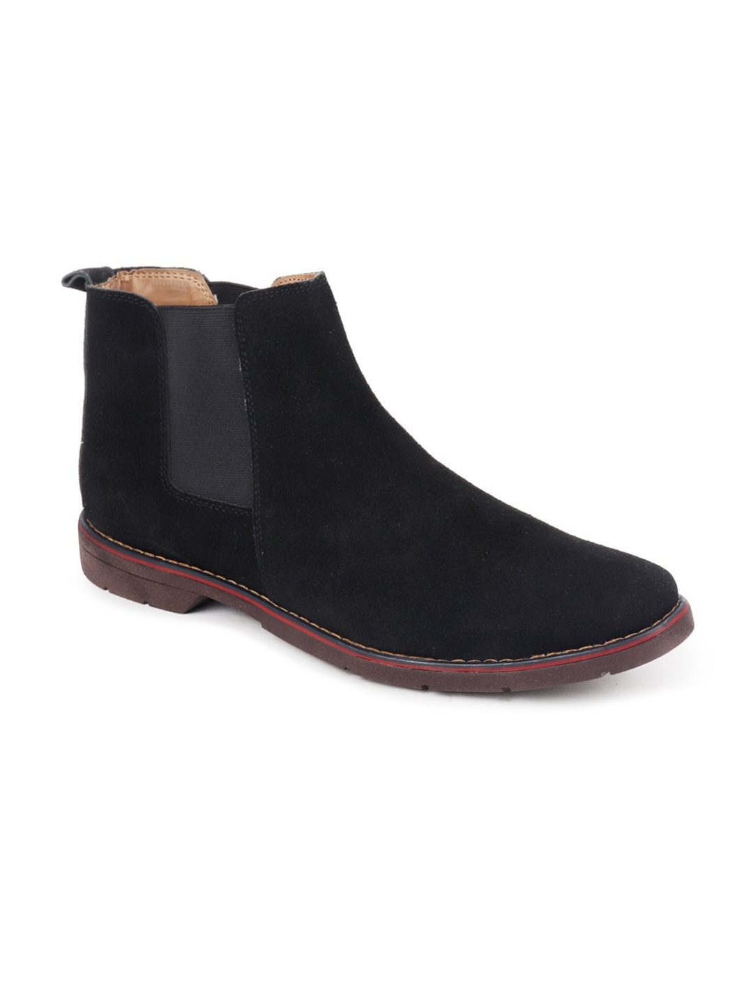 

FAUSTO Men Black Solid Suede Leather Slip On Chelsea Boots