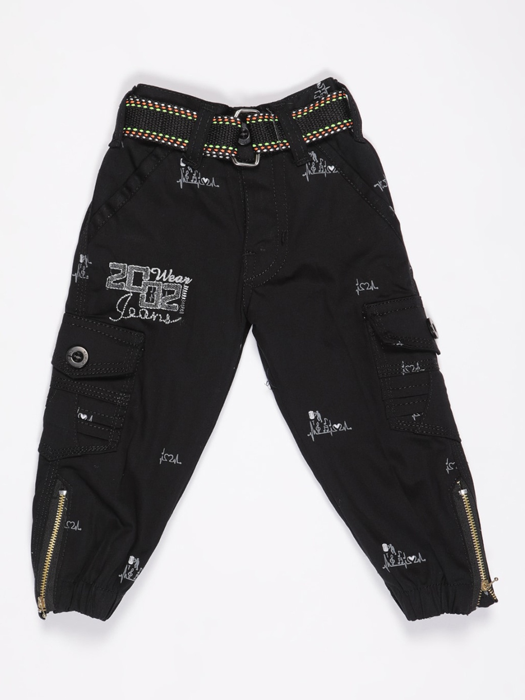 

V2 Value & Variety Boys Black Printed Cargos Trousers
