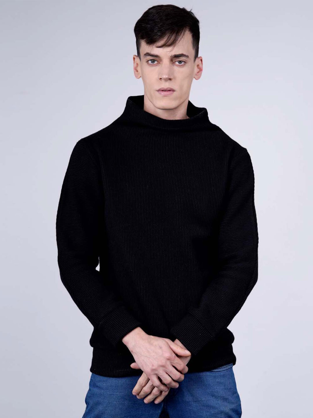 

SHABERRY Men Black solid long sleeves with turtle neck Pullover