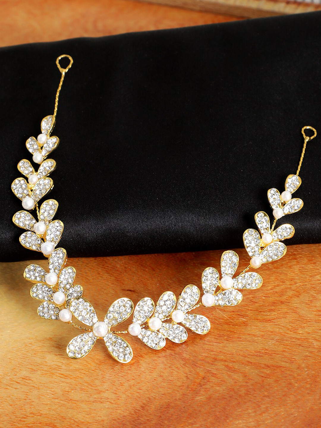 

AQUASTREET Women Gold-Toned & White Embellished Leaf Design Tiara