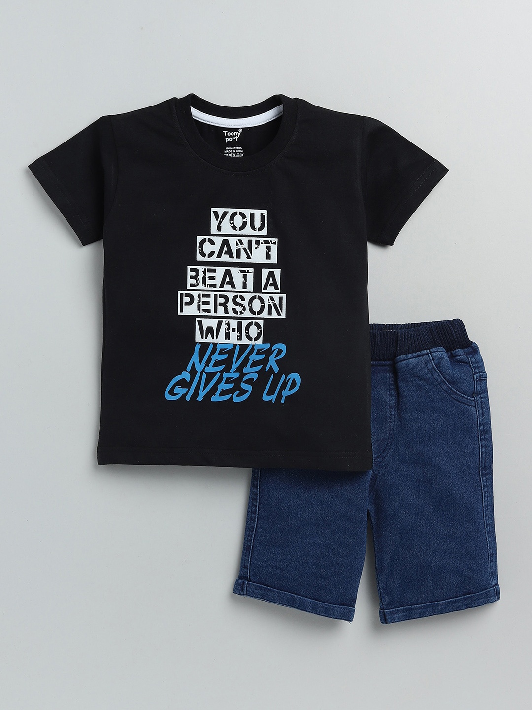 

Toonyport Boys Black & Blue Printed T-shirt with Shorts