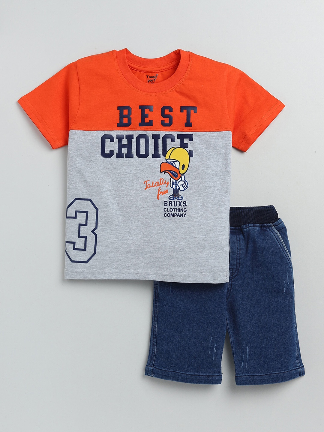 

Toonyport Boys Grey & Blue Printed T-shirt with Shorts