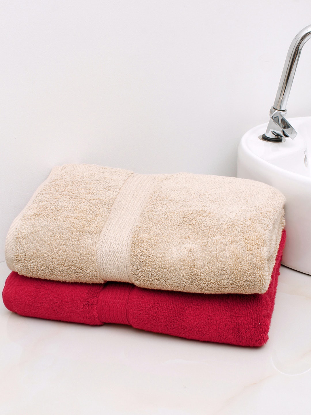 

AVI Living Set Of 2 Solid 550 GSM Pure Cotton Bath Towels, Beige