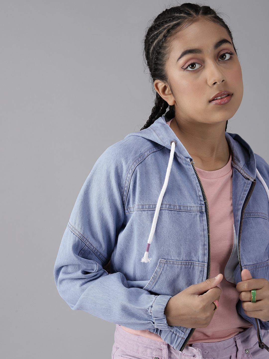 

UTH by Roadster Girls Pure Cotton Hooded Bomber Jacket, Blue