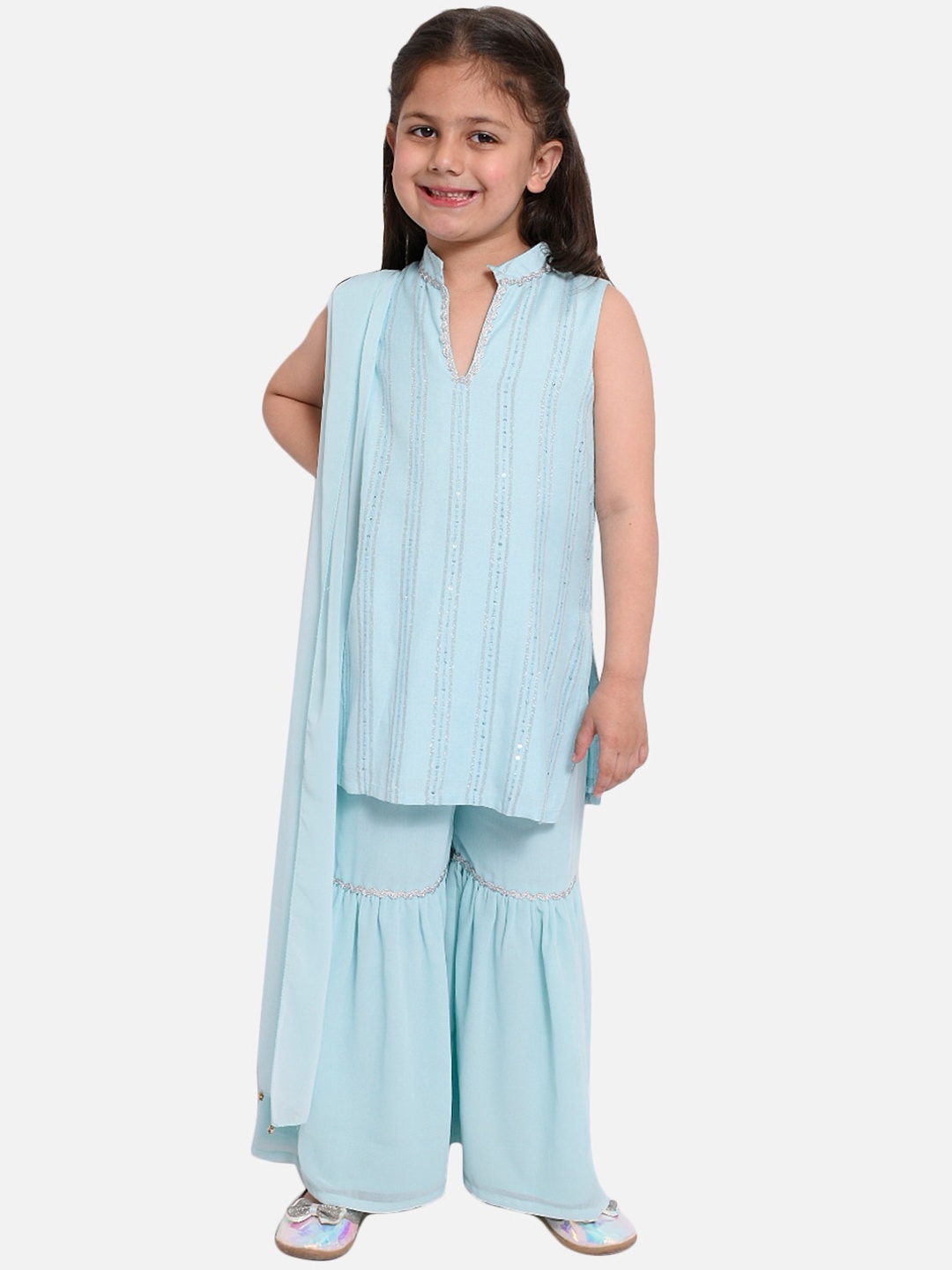 

Nauti Nati Girls Sea Green Embellished Tunic with Palazzos