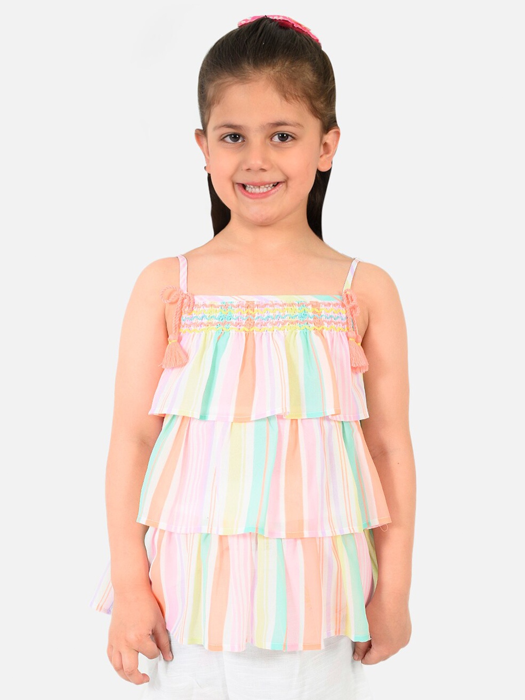 

Nauti Nati KidsGirls Multicoloured & magnolia Checked Layered Georgette Tiered Top, Multi