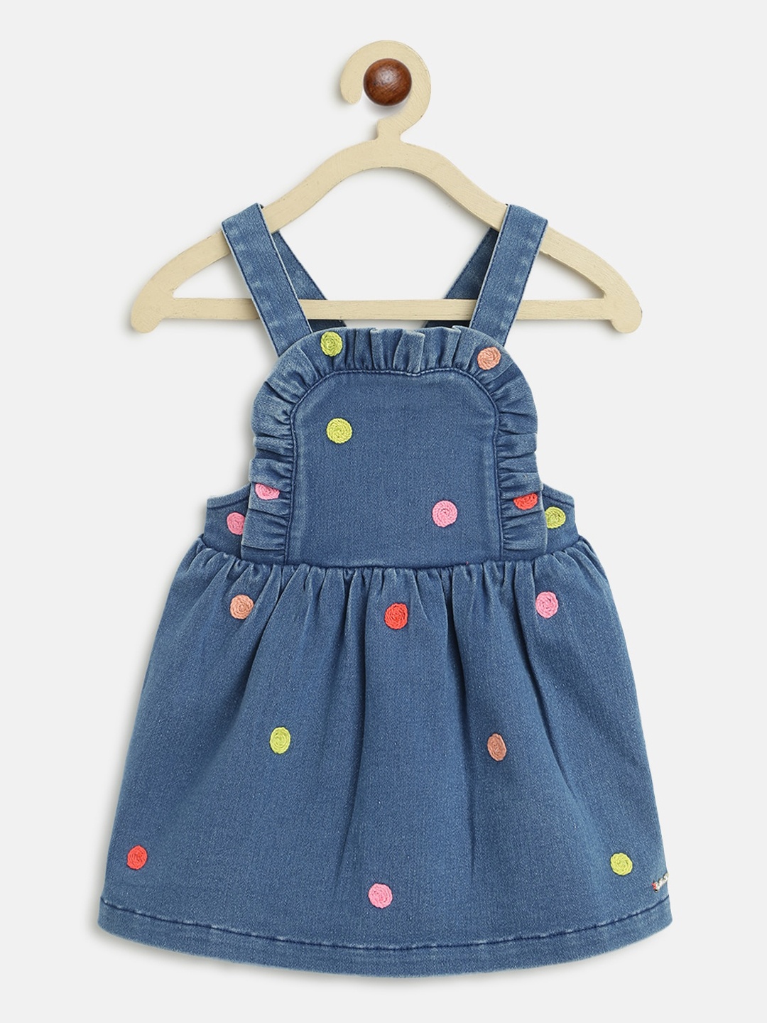 

Nauti Nati Girls Blue Embroidered Denim Dungaree