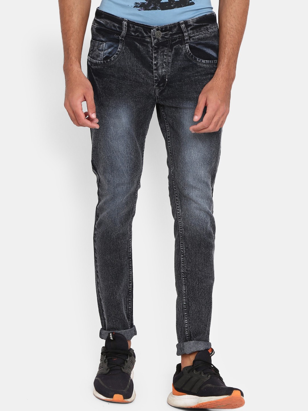 

V-Mart Men Grey Classic Slim Fit Mildly Distressed Heavy Fade Jeans