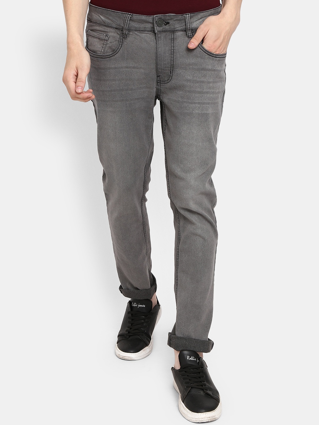 

V-Mart Men Grey Solid Cotton Denim Jeans