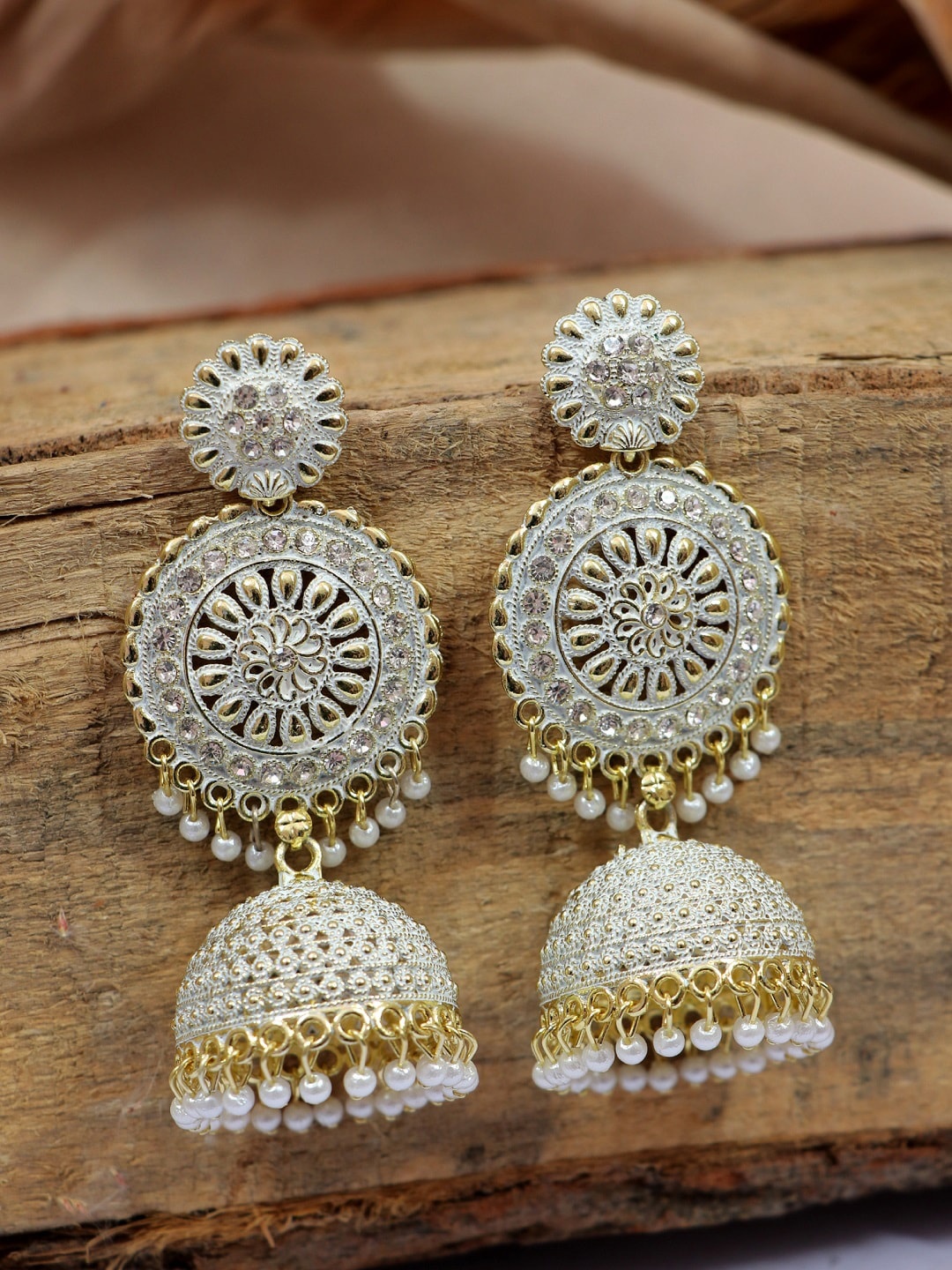 

Crunchy Fashion White Contemporary Jhumkas Earrings