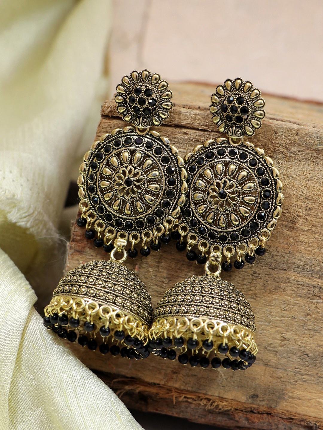 

Crunchy Fashion Black & Gold-Toned Contemporary Chandbalis Earrings