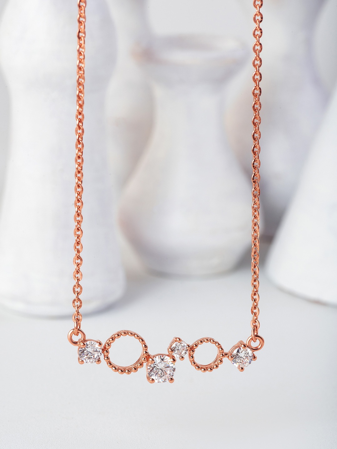 

SILBERRY Rose Gold-Plated CZ-Studded Pendant With Chain