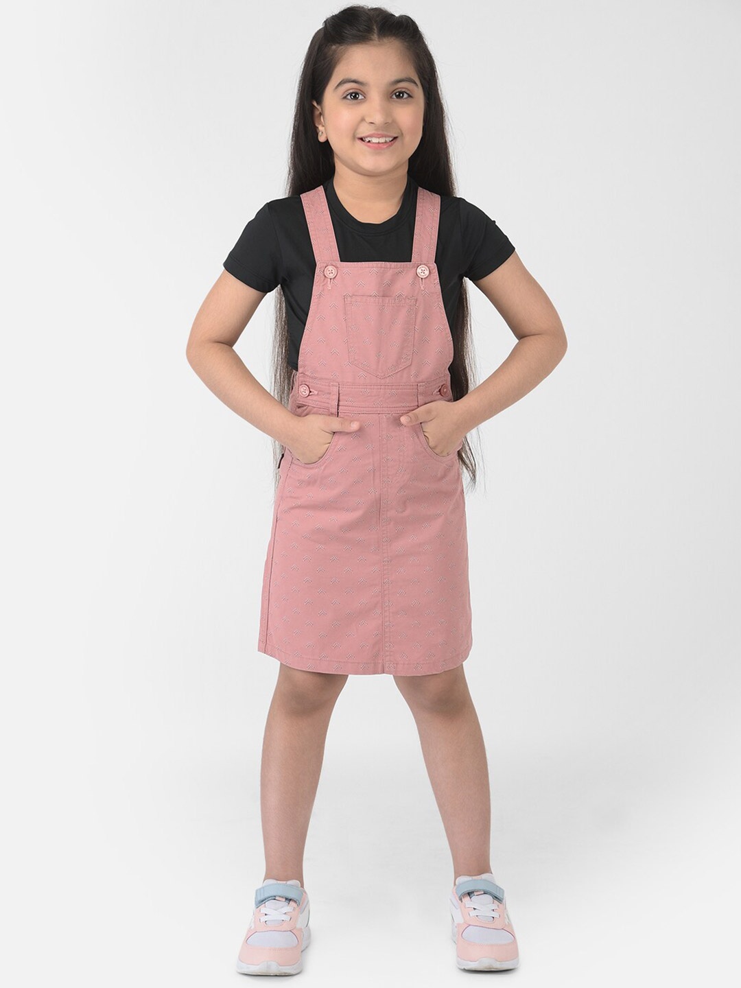 

Crimsoune Club Girls Pink & White Pinafore Dress
