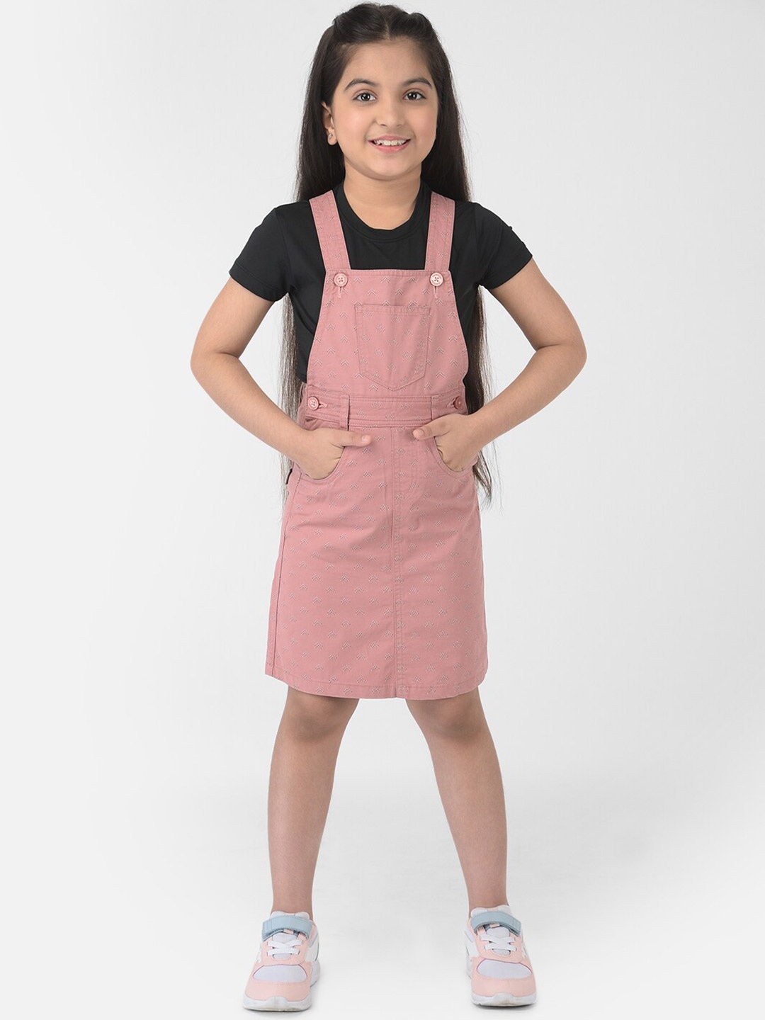 

Crimsoune Club Girls Pink & White Pinafore Dress