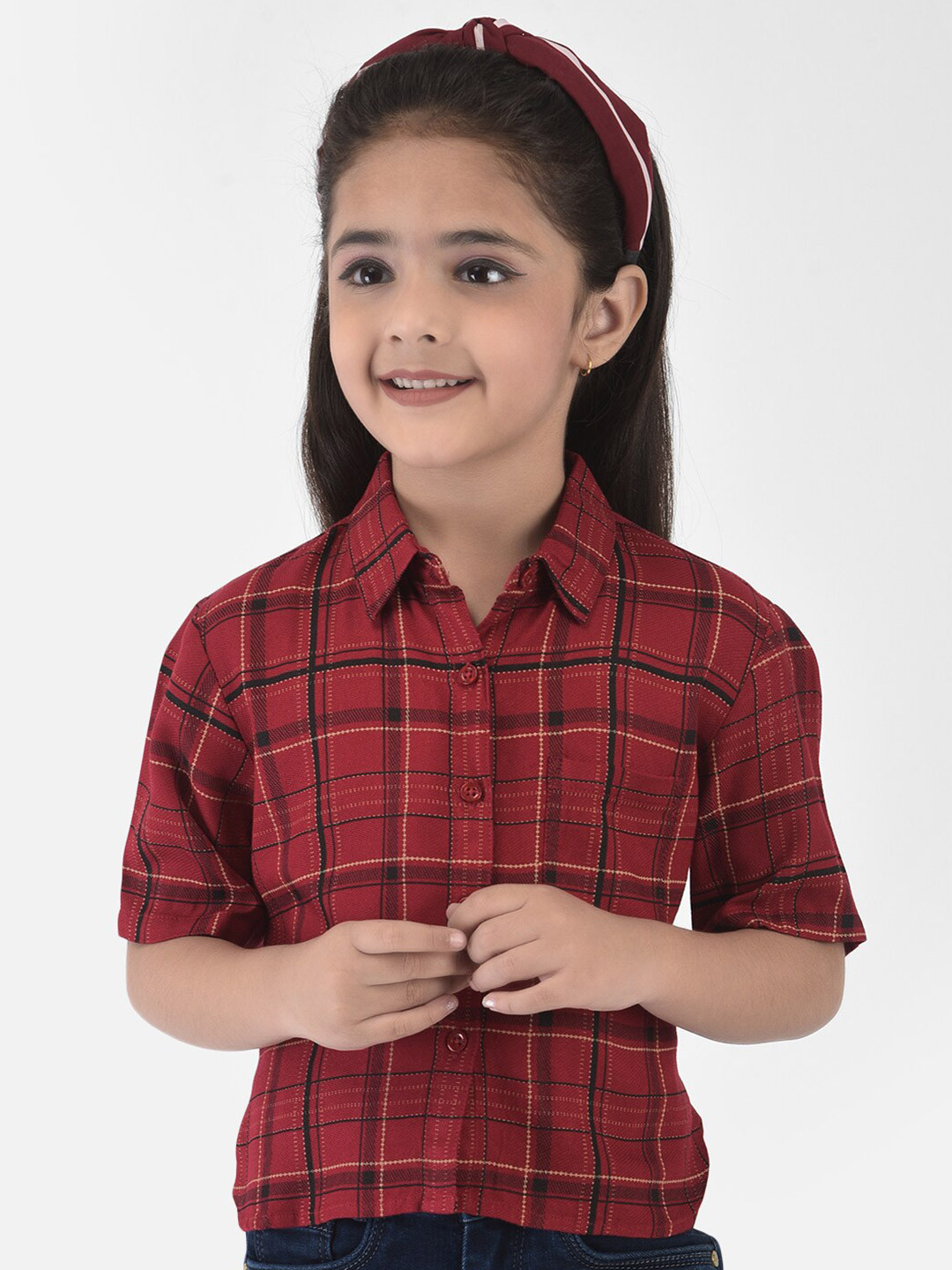 

Crimsoune Club Girls Red Slim Fit Tartan Checks High Low Shirt