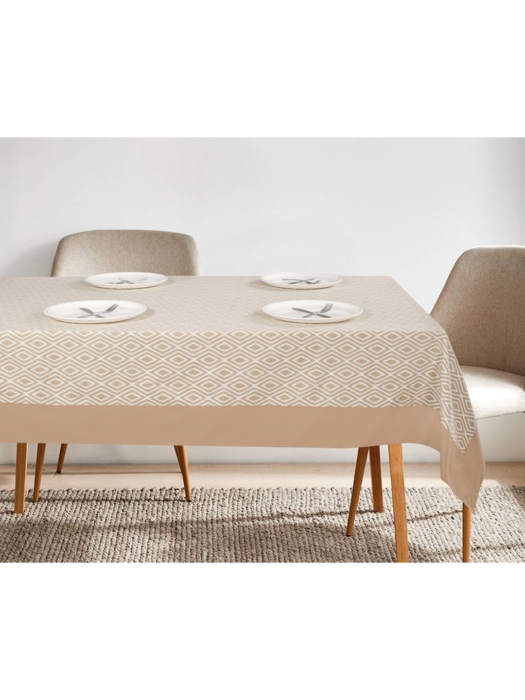 

SHADES of LIFE Beige Geometric Printed 6-Seater Rectangle Table Cover