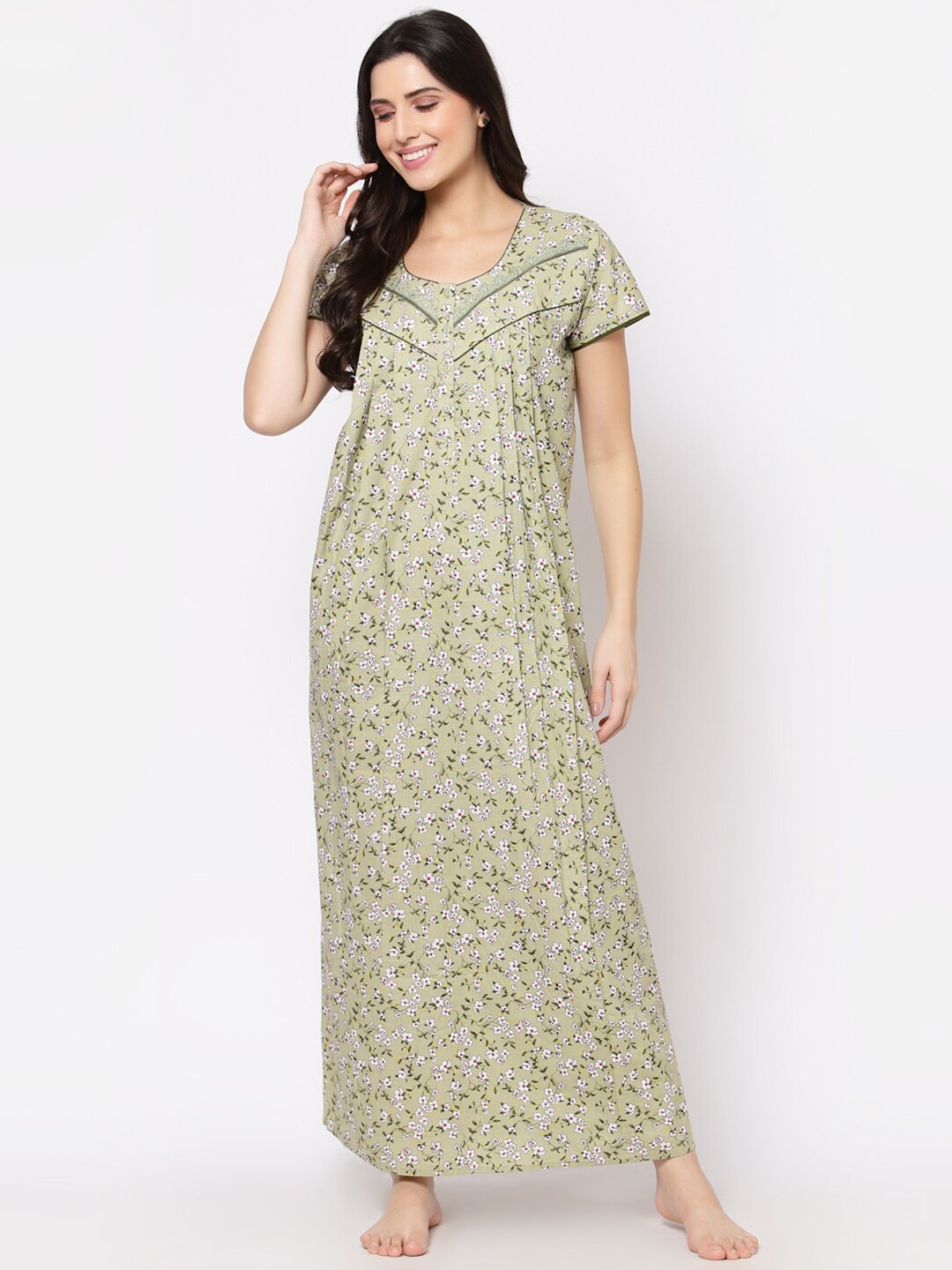 

Sweet Dreams Green Printed Maxi Nighty