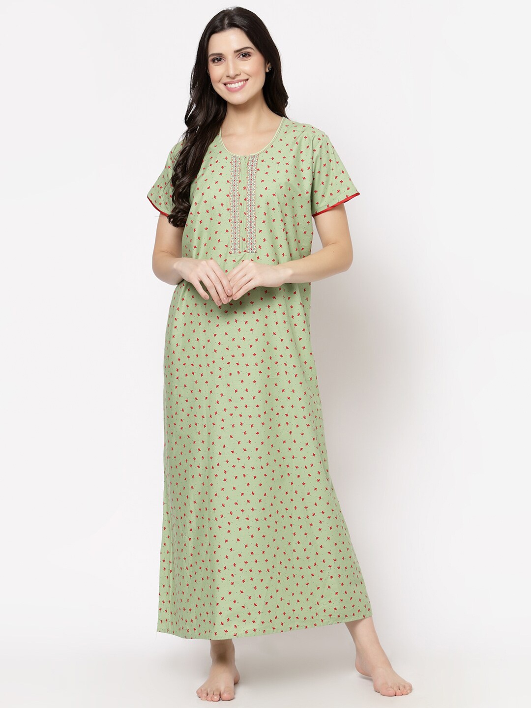 

Sweet Dreams Green Printed Maxi Nightdress AKN-2268 GREEN-GREEN