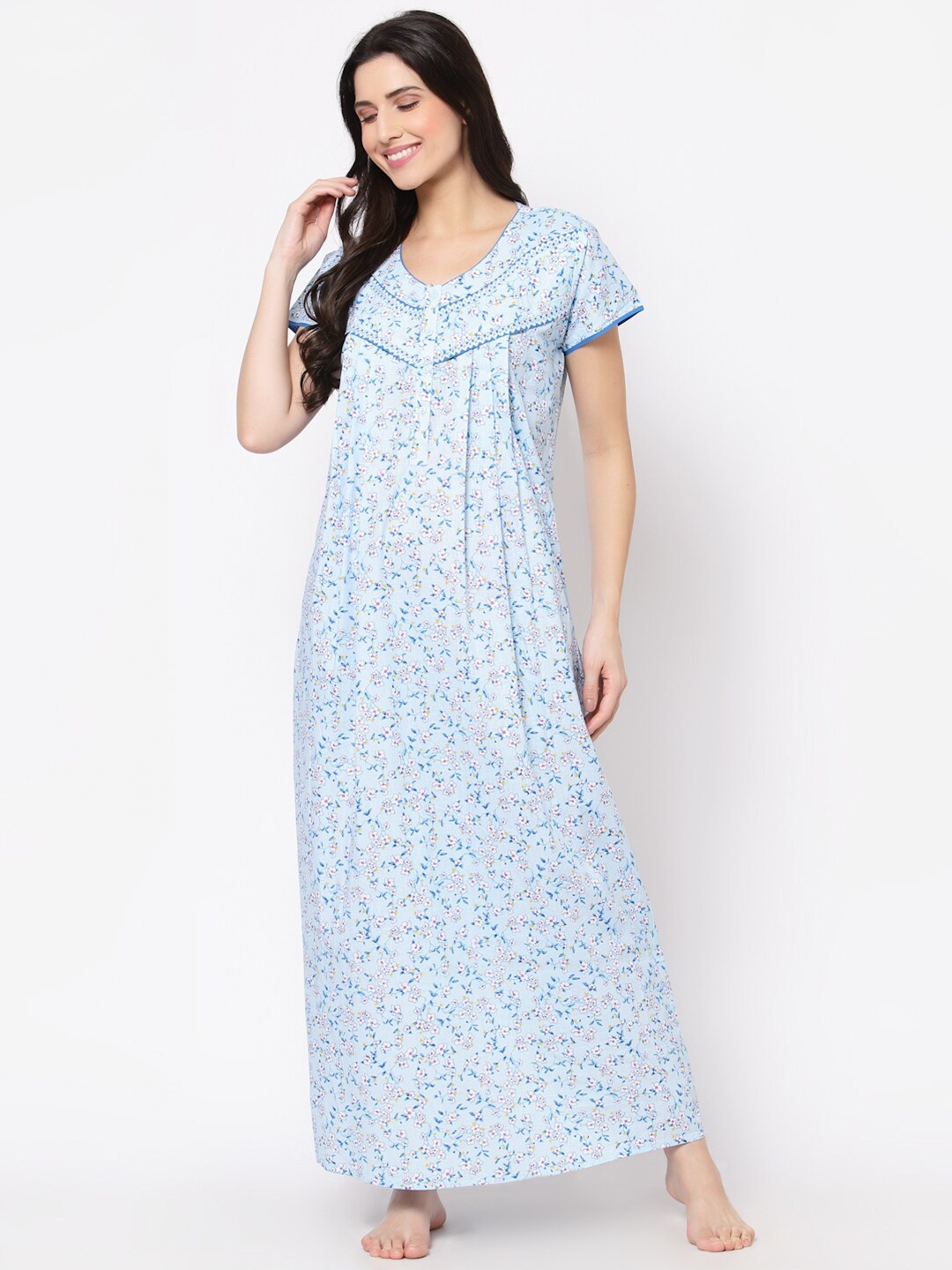 

Sweet Dreams Blue Printed Maxi Nightdress AKN-2408 BLUE-BLUE