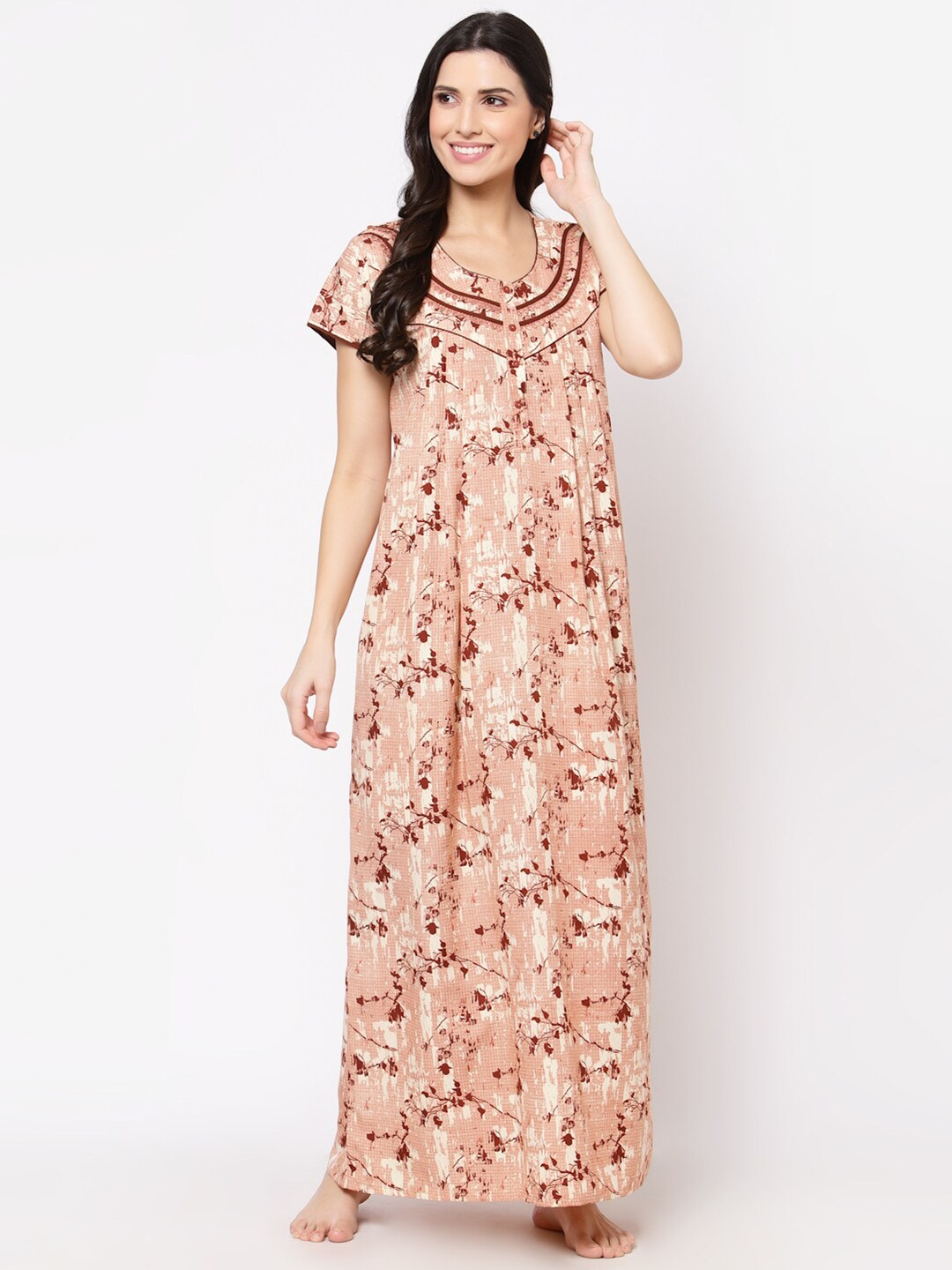 

Sweet Dreams Brown Printed Maxi Nightdress AKN-2447 BROWN-BROWN