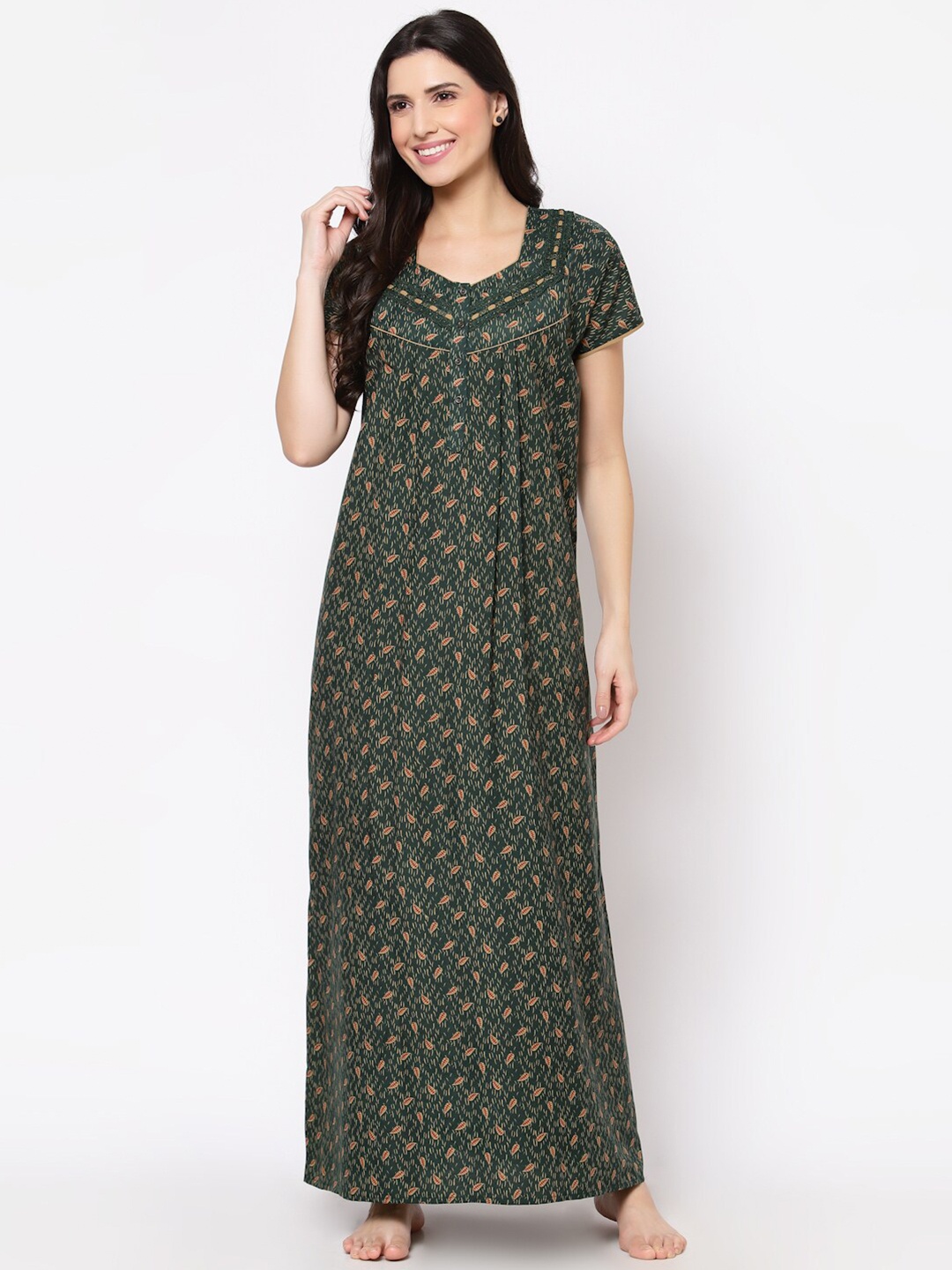 

Sweet Dreams Green Printed Maxi Nightdress