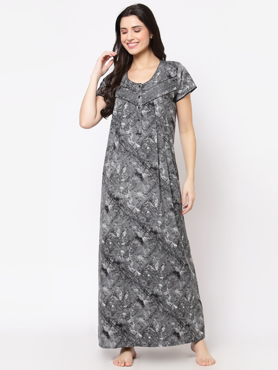 

Sweet Dreams Women Grey Printed Maxi Nightdress