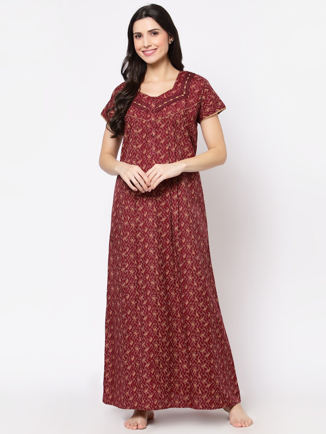 

Sweet Dreams Womens Maroon Printed Maxi Nightdress