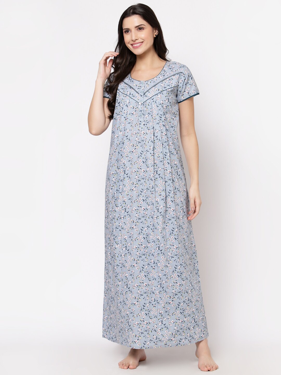 

Sweet Dreams Grey Printed Maxi Nighty
